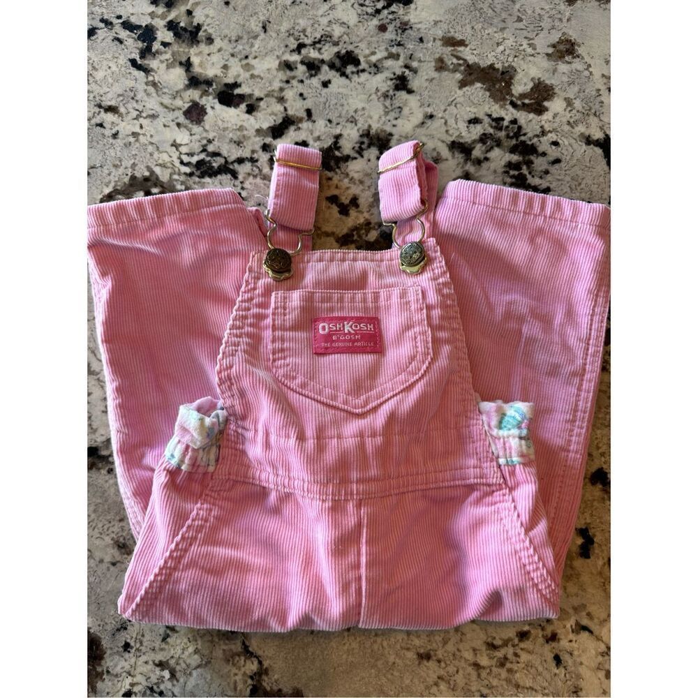 Oshkosh B’gosh Vintage Pink Corduroy Overalls Vestbak Cotton Blend 12 Months